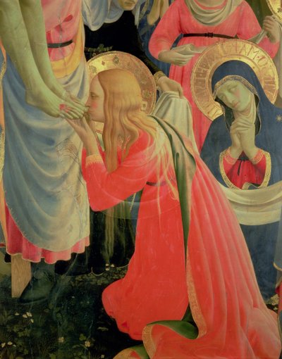サンタトリニータの祭壇画、マグダラのマリアの細部、1434年頃のテンペラ、紙に金 作： Fra Angelico