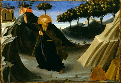聖アンソニー修道院長、1430年代の金の塊を回避（テンペラとパネル上の金箔） 作： Fra Angelico