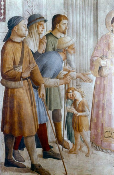 15世紀半ばの貧しい細部に施しを与える聖ローレンス 作： Fra Angelico