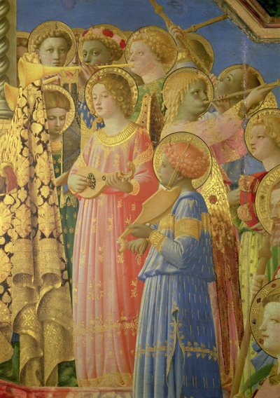 処女の戴冠式、ミュージカルエンジェルを示す詳細、60319のパネルの詳細にc.1430-32オイル 作： Fra Angelico