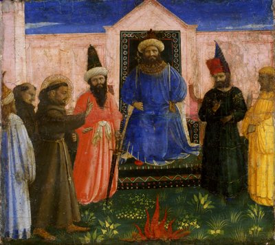 スルタンの前の聖フランシスの火による裁判、1435〜40年頃（ポプラの木のテンペラ） 作： Fra Angelico