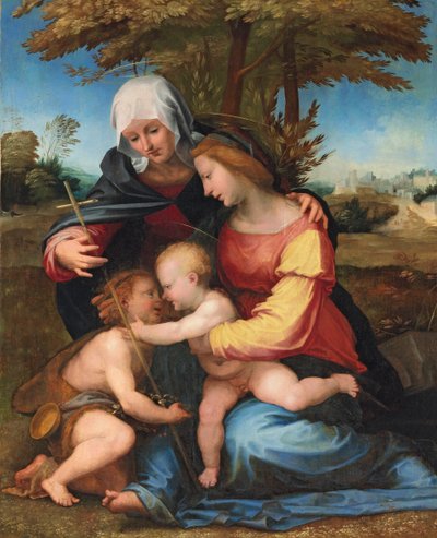 聖エリザベスと幼児の洗礼者聖ヨハネ1516のいる風景の中の聖母子 作： Fra Bartolomeo