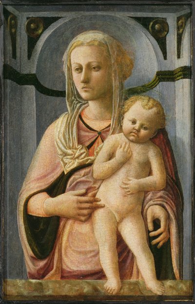 マドンナと子供、詳細、c.1435（パネル上のテンペラ） 作： Fra Filippo Lippi