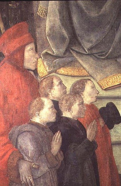 マドンナデルチェッポ祭壇画のダティーニとブオノミニデルチェッポの肖像 作： Fra Filippo Lippi