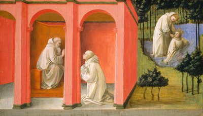 聖ベネディクト、聖マウルスに聖プラキドゥスの救出を命じる 作： Fra Filippo Lippi