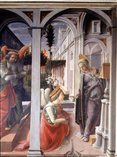 受胎告知 天使ガブリエルと聖母のディテール 作： Fra Filippo Lippi