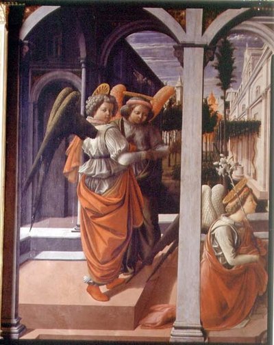 受胎告知、二人の天使のディテール 作： Fra Filippo Lippi