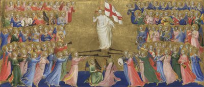 フィエゾレサンドメニコ祭壇画の天国の法廷でキリストを称えたc。 1423-1424 作： Fra Giovanni Angelico da Fiesole