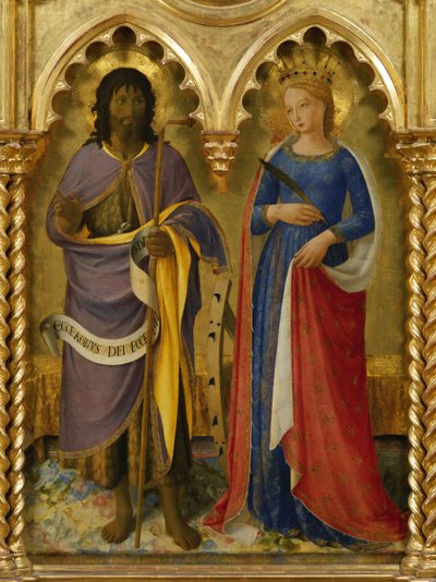 ペルージャの祭壇画より、アレクサンドリアの洗礼者聖ヨハネと聖カタリナ、1437年頃。 作： Fra Giovanni Angelico da Fiesole