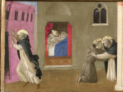 教皇インノケンティウス三世の夢。 predella の Cortona Polyptych の詳細、1437 年頃。 作： Fra Giovanni Angelico da Fiesole