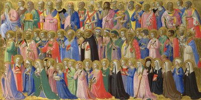 フィエゾレサンドメニコ祭壇画の聖人と殉教者のパネルとキリストの前身、c。 1423-1424 作： Fra Giovanni Angelico da Fiesole