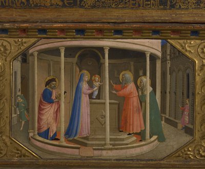 寺院でのプレゼンテーション1430-1432の5つのプレデラシーンを含む受胎告知のリテーブル 作： Fra Giovanni Angelico da Fiesole