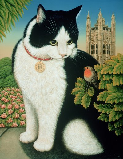 ハンフリー、ダウニングストリートキャット、1995（パネルに油とテンペラ） 作： Frances Broomfield