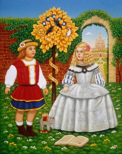 私は1995年に小さなナッツの木を持っていました（パネル上の油とテンペラ） 作： Frances Broomfield