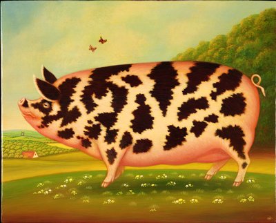 Old Spot Pig、1998（パネルにオイルとテンペラ） 作： Frances Broomfield