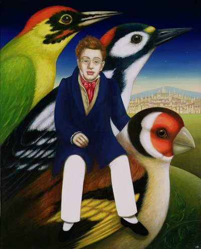 シューベルトと鳥の言語、2000年（パネルに油とテンペラ） 作： Frances Broomfield