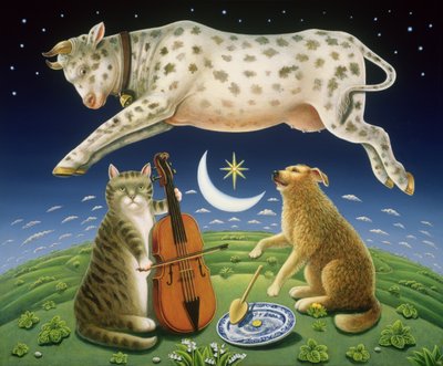 猫とフィドル、2004（パネル上の油とテンペラ） 作： Frances Broomfield
