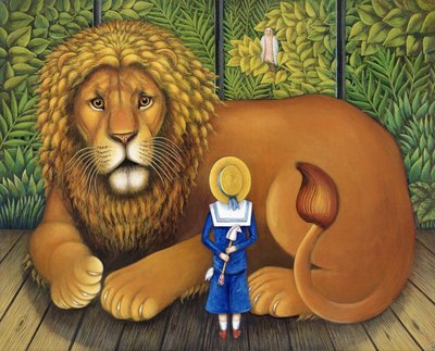 ライオンとアルバート、2001（パネルに油とテンペラ） 作： Frances Broomfield