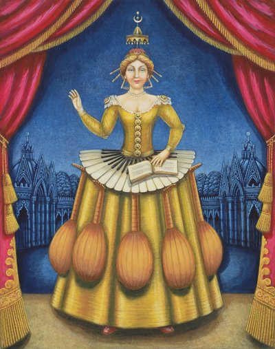 ミュージシャンの妻、2002（パネルに油とテンペラ） 作： Frances Broomfield