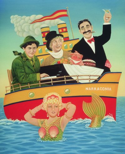 浴槽の3人の男性、1994（パネルに油とテンペラ） 作： Frances Broomfield