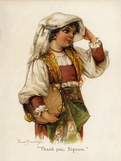 女の子。"Thank you, Signora" (カラーリトグラフ) 作： Frances Brundage