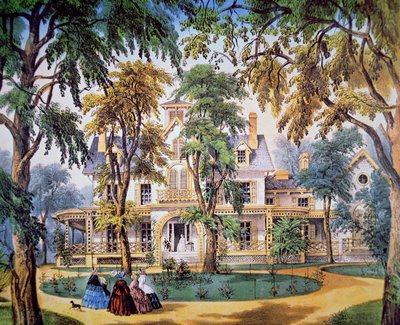 植木屋の家、1858年頃（カラーリトグラフ 作： Frances Flora Bond (c.1812 76) Palmer