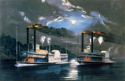 パブ、HD Manningのドローイングの後、ミシシッピ州のミッドナイトレース。 Currier and Ives、ニューヨーク、1860 作： Frances Flora Bond Palmer