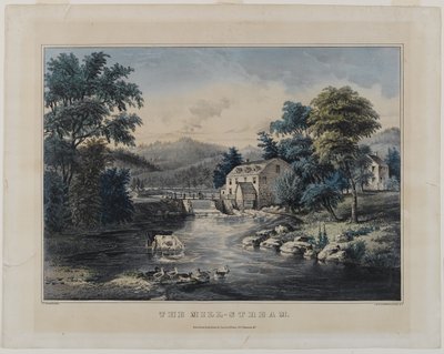 The Mill-Stream、Currier＆Ives、ニューヨーク発行（手塗りのlitho） 作： Frances Flora Bond Palmer
