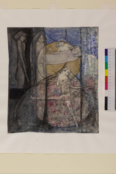 太陽の後ろに立つ女性、c.1912-15（紙に鉛筆と水彩） 作： Frances Macdonald