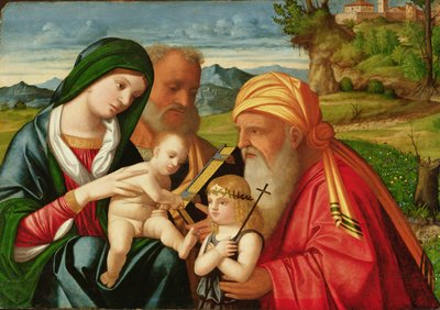 聖シメオンと洗礼者ヨハネのいる聖家族、16世紀初頭（油彩・パネル） 作： Francesco (fl.1508 45) Rizzi da Santacroce