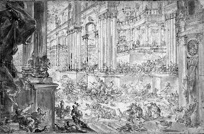 ヘリオドロスの神殿からの追放」（ペンとインク） 作： Francesco (fl.1709 43) Peresi