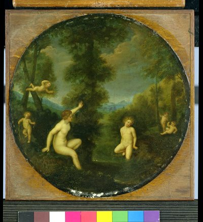 ニンフ・サルマシスと雌雄同体（銅に油彩） 作： Francesco (studio of) Albani