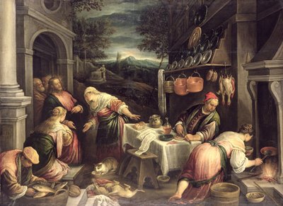 マリアとマーサと一緒のイエス、 作： Francesco Bassano