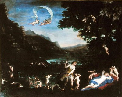 アドニスはケルビムによって金星に導かれました 作： Francesco Albani