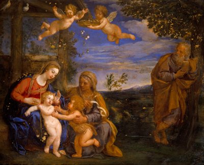 聖エリザベトと聖ヨハネのいる聖家族（油彩・銅板） 作： Francesco Albani