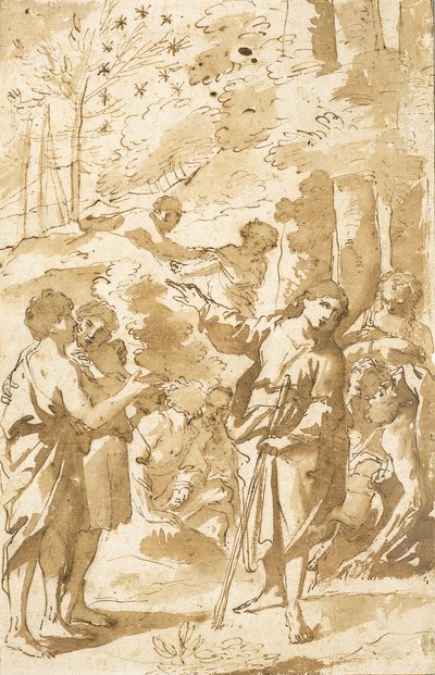ジョセフは彼の夢を彼の父と兄弟に話し、空の11の星を指しています 作： Francesco Albani