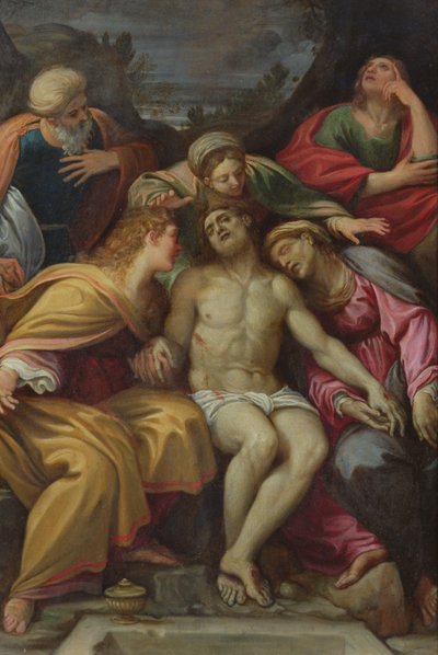 聖ヨハネ、マグダラのマリア、サロメ、マリアのヨセフと聖母とのキリストの嘆き 作： Francesco Albani