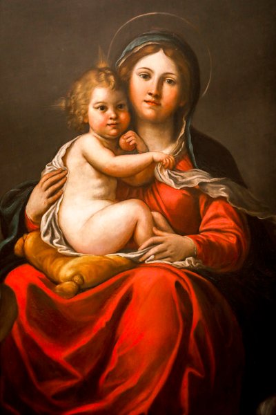 聖母子と天使 (詳細) 17 世紀 (スレートに油彩) 作： Francesco Albani