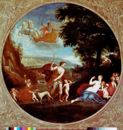 ヴィーナスとアドニスの絵 フランチェスコ・アルバーニ（1578-1660）によるアルバニア式17世紀ローマ、ボルゲーゼ美術館 作： Francesco Albani