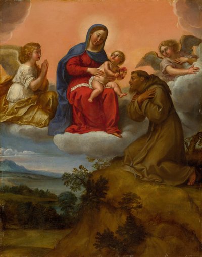 聖フランシスに愛された聖母子、c. 160607. 作： Francesco Albani