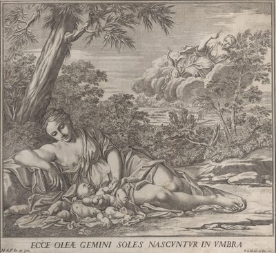 ラトナと眠っている双子のアポロとダイアナ、1705 年。 作： Francesco Antonio Meloni