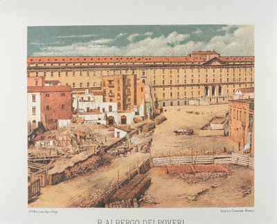 イタリア、ナポリ、Albergo dei Poveri (Hospice for the Poor) 1889 (リトグラフ) 作： Francesco Aversano