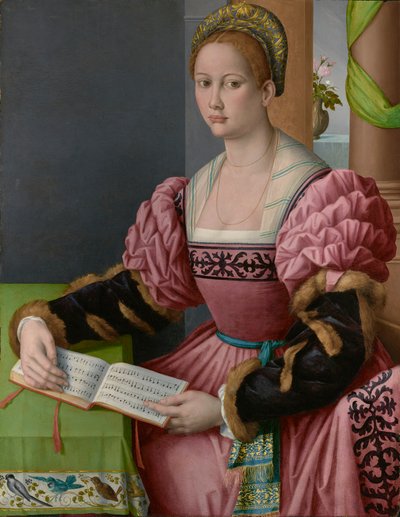 音楽の本を持つ女性の肖像画 作： Francesco Ubertini Bacchiacca