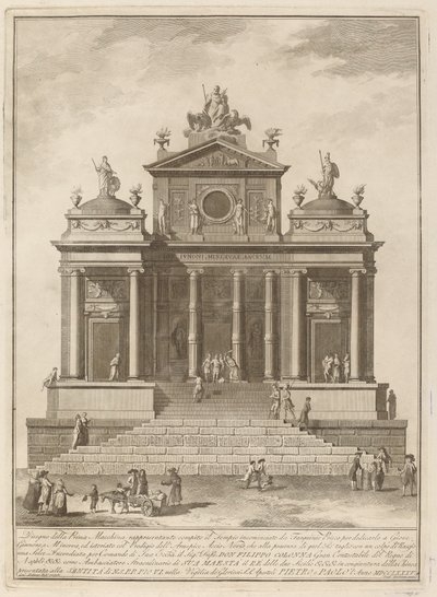 1785 年、チネア フェスティバルのためにジュピター、ジュノ、ミネルバに捧げられた寺院。 作： Francesco Barbazza
