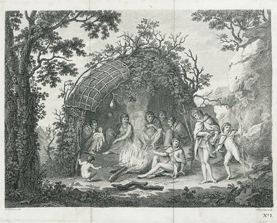 テラ・デル・フエゴのインディオの小屋の様子（無題） 作： Francesco Bartolozzi