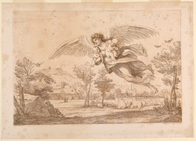 彼女の腕の中に 2 人の子供を持つ天使 作： Francesco Bartolozzi
