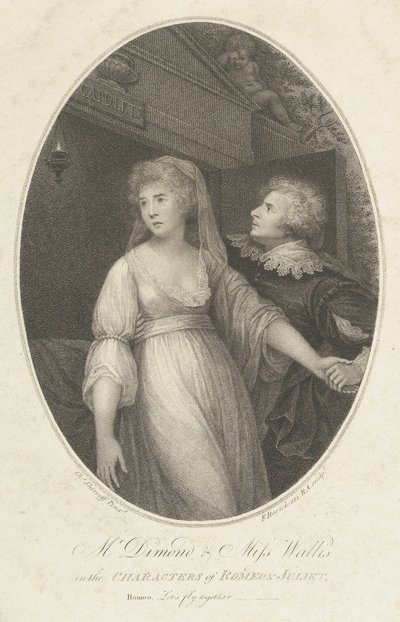 ロミオとジュリエットの登場人物のダイモンド氏とウォリス嬢、1796 年 5 月 1 日。 作： Francesco Bartolozzi