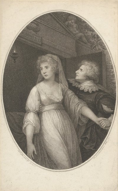 ロミオとジュリエットの登場人物のダイモンド氏とウォリス嬢、1796 年 5 月 1 日。 作： Francesco Bartolozzi