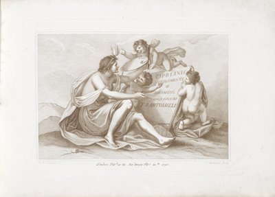 絵画を擬人化したタイトルプリント Ciprianis Principles of Drawing (シリーズタイトル) Ciprianis roudiments of drawing (オブジェクトのシリーズ タイトル) 作： Francesco Bartolozzi