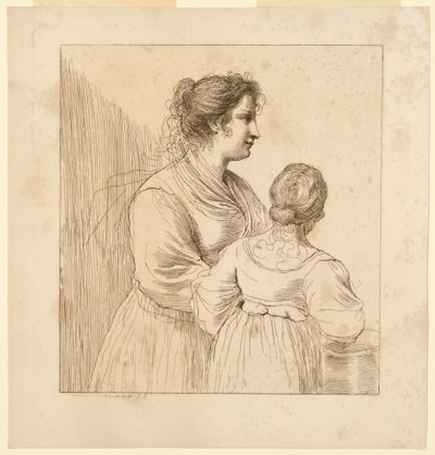 2 人の若い女性、1 人は見る人に背を向けている 作： Francesco Bartolozzi